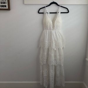 Brand new white lace tiered midi dress